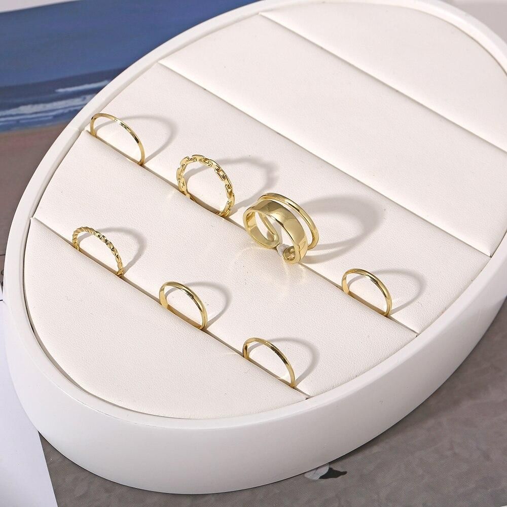 New European and American cross-border simple temperament lady ring twist chain alloy ring seven-piece set