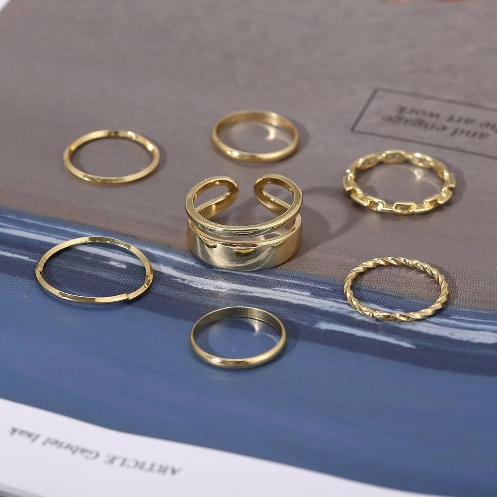 New European and American cross-border simple temperament lady ring twist chain alloy ring seven-piece set