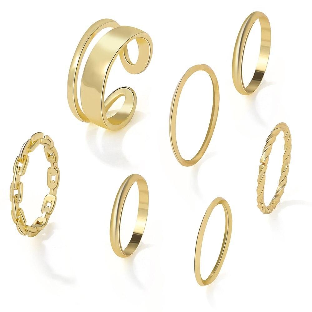 New European and American cross-border simple temperament lady ring twist chain alloy ring seven-piece set