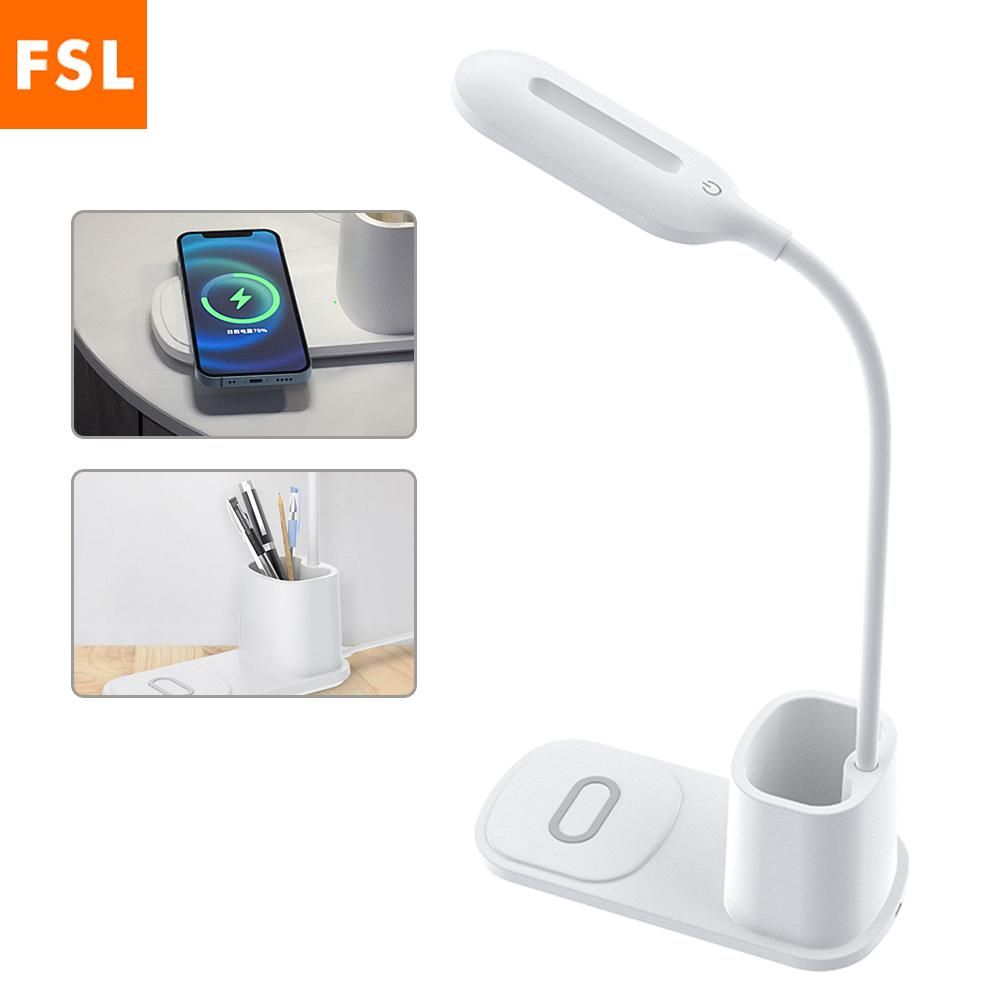 FLS Desk Lamp with Wireless Charger Dimmable Eye-Caring 360° Flexible Office Light with 2 Color Modes/Pen Holder Touch Control Reading Light