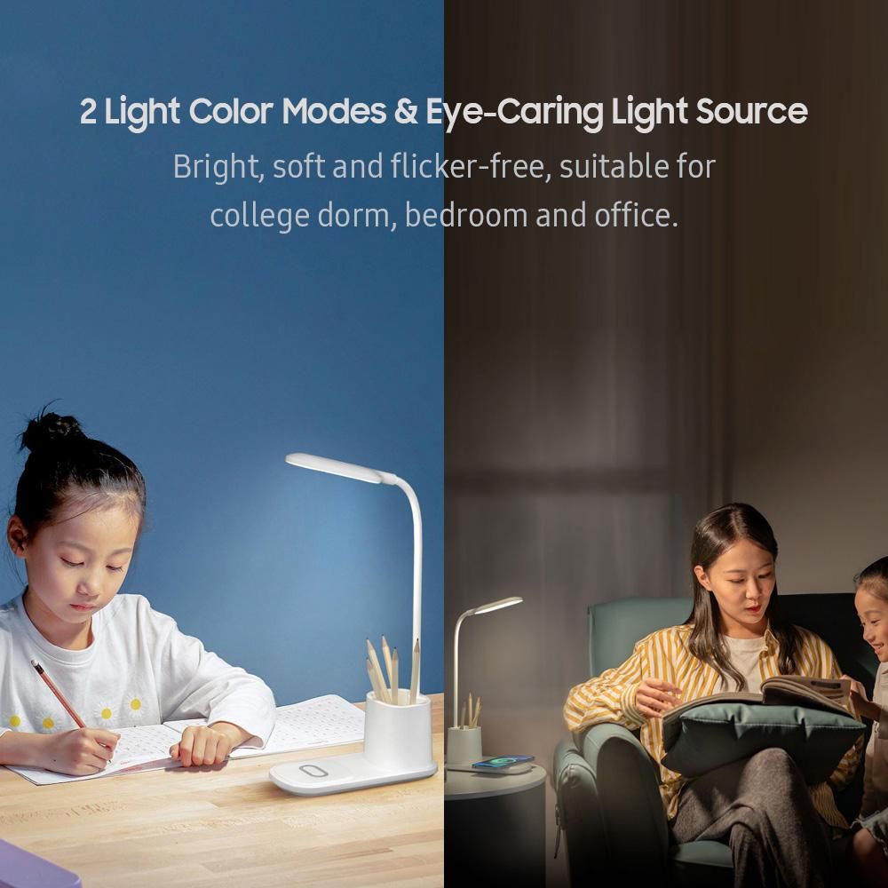 FLS Desk Lamp with Wireless Charger Dimmable Eye-Caring 360° Flexible Office Light with 2 Color Modes/Pen Holder Touch Control Reading Light