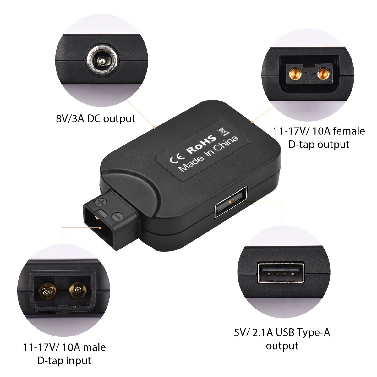 D-Tap Male To Female Adapter Connector With 5V 2.1A USB   8V