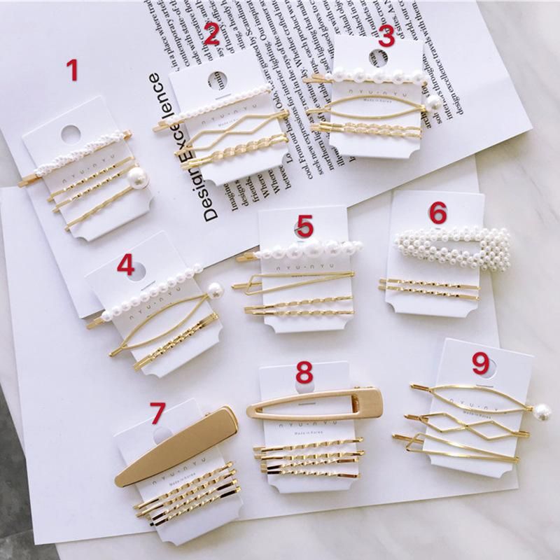 4 Pcs/Set Sweet Faux Pearl Metal Barrette Women Hair Side