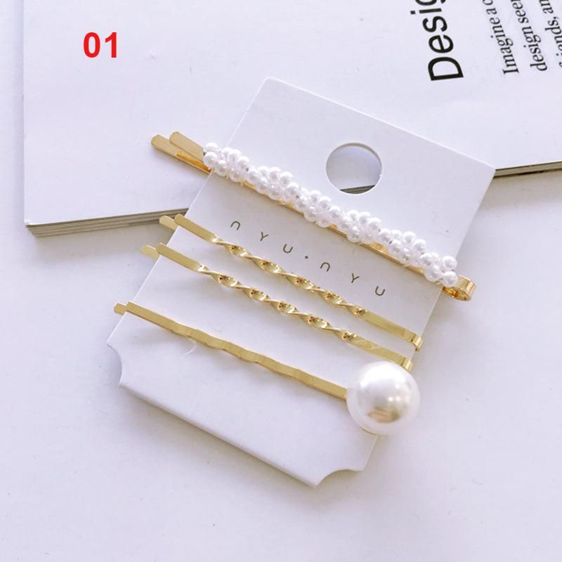 4 Pcs/Set Sweet Faux Pearl Metal Barrette Women Hair Side