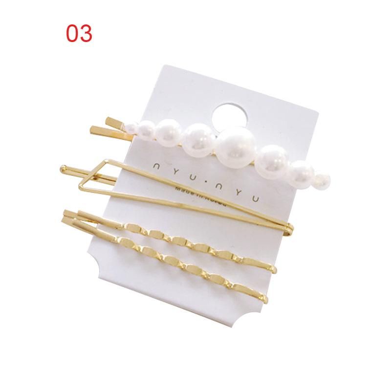4 Pcs/Set Sweet Faux Pearl Metal Barrette Women Hair Side