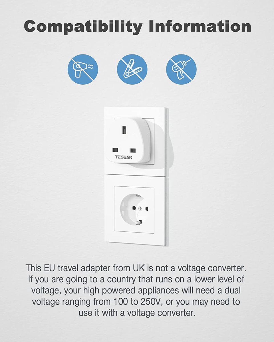 TESSAN NG To EU Plug Europe Travel Adapter With 2 USB Port