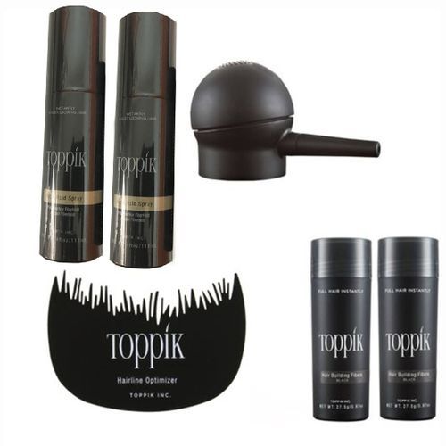 27g Hair Building Fiber + Toppik Hair Fiber Spray Milk Bottle + Hair Line Optimizer + Applicator