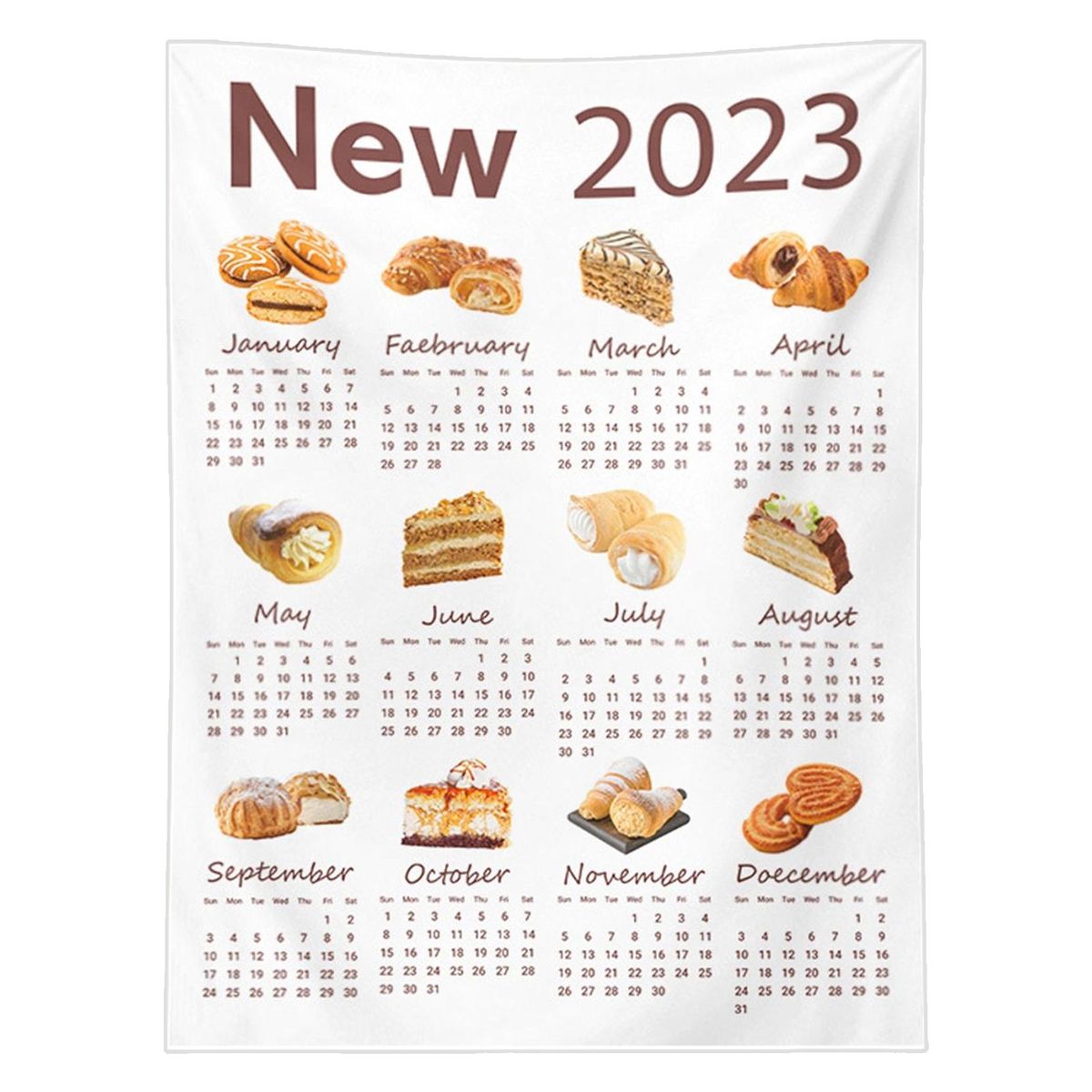 2023 Calendar Tapestry Food Themed 12 Months Wall Hanging Calendar