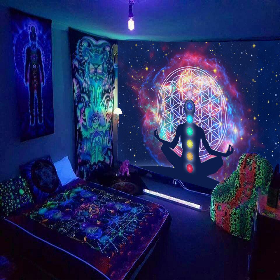 Psychedelic Alien Witchcraft Fluorescent Tapestry Wall