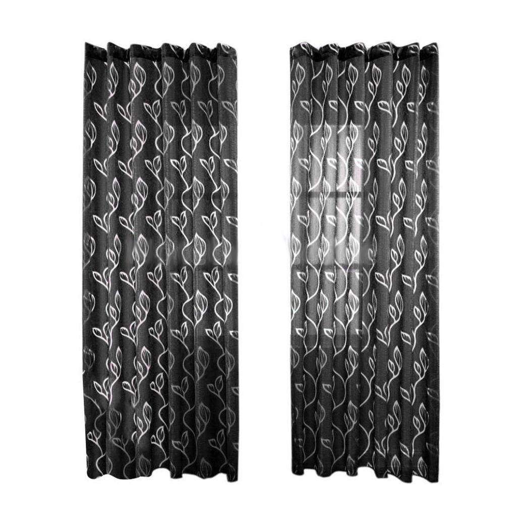 Bubble Leaf Pattern Window Sheer Curtain For Bedroom Living Room 100x270cm-Black