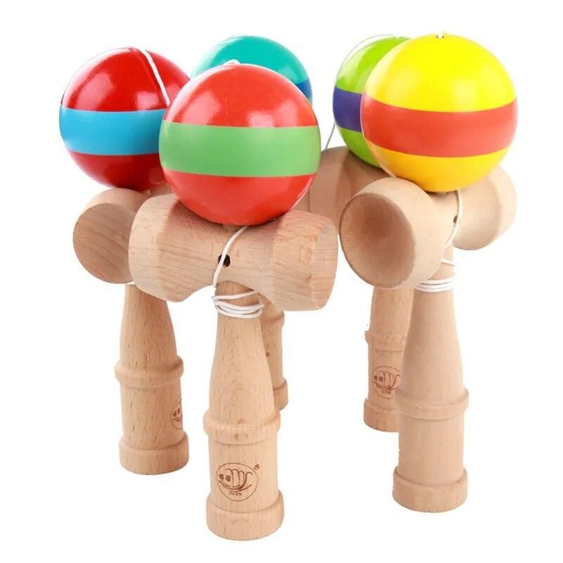 Professional Wooden Kendama Skillful Jumbo Stripe Kendama Stress Ball Outdoors Juggling Game Traditional Balls Toys for Gifts
