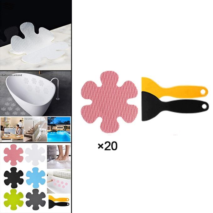 20 Pieces Anti Slip Stickers With Scraper Shower Mat For Slippery Pink