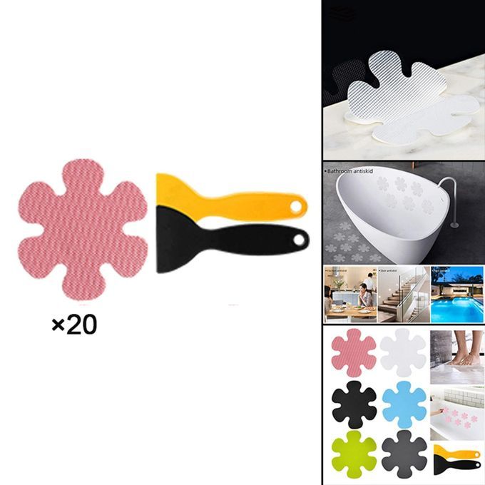 20 Pieces Anti Slip Stickers With Scraper Shower Mat For Slippery Pink