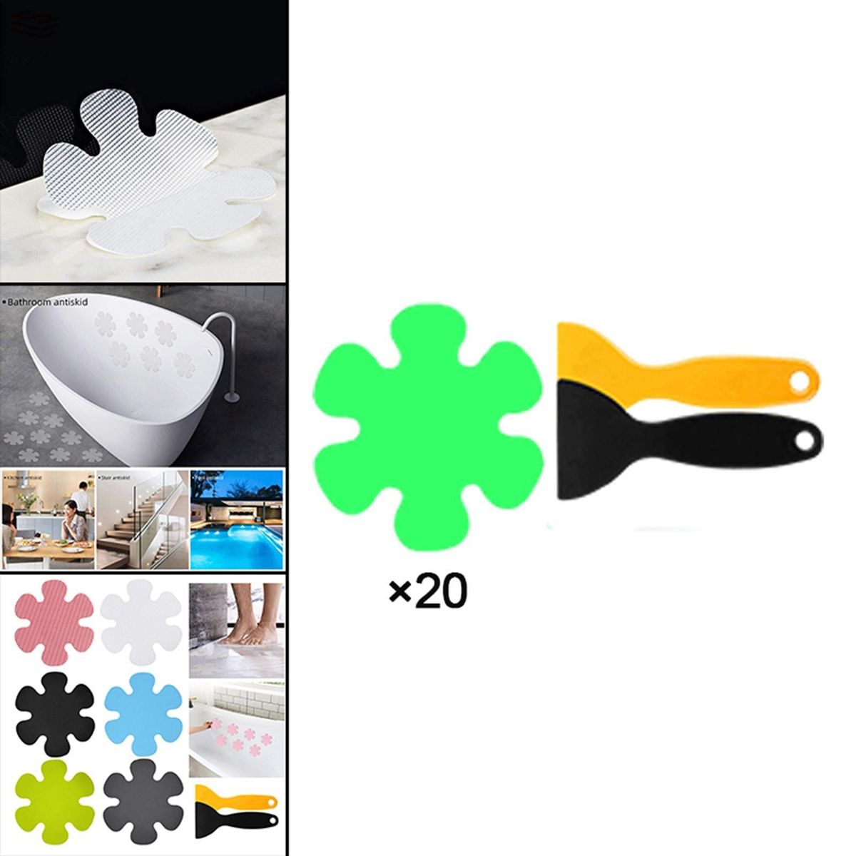 20 Pieces Non-Slip Stickers Strong Bath Mat Adhesive Decals Luminous
