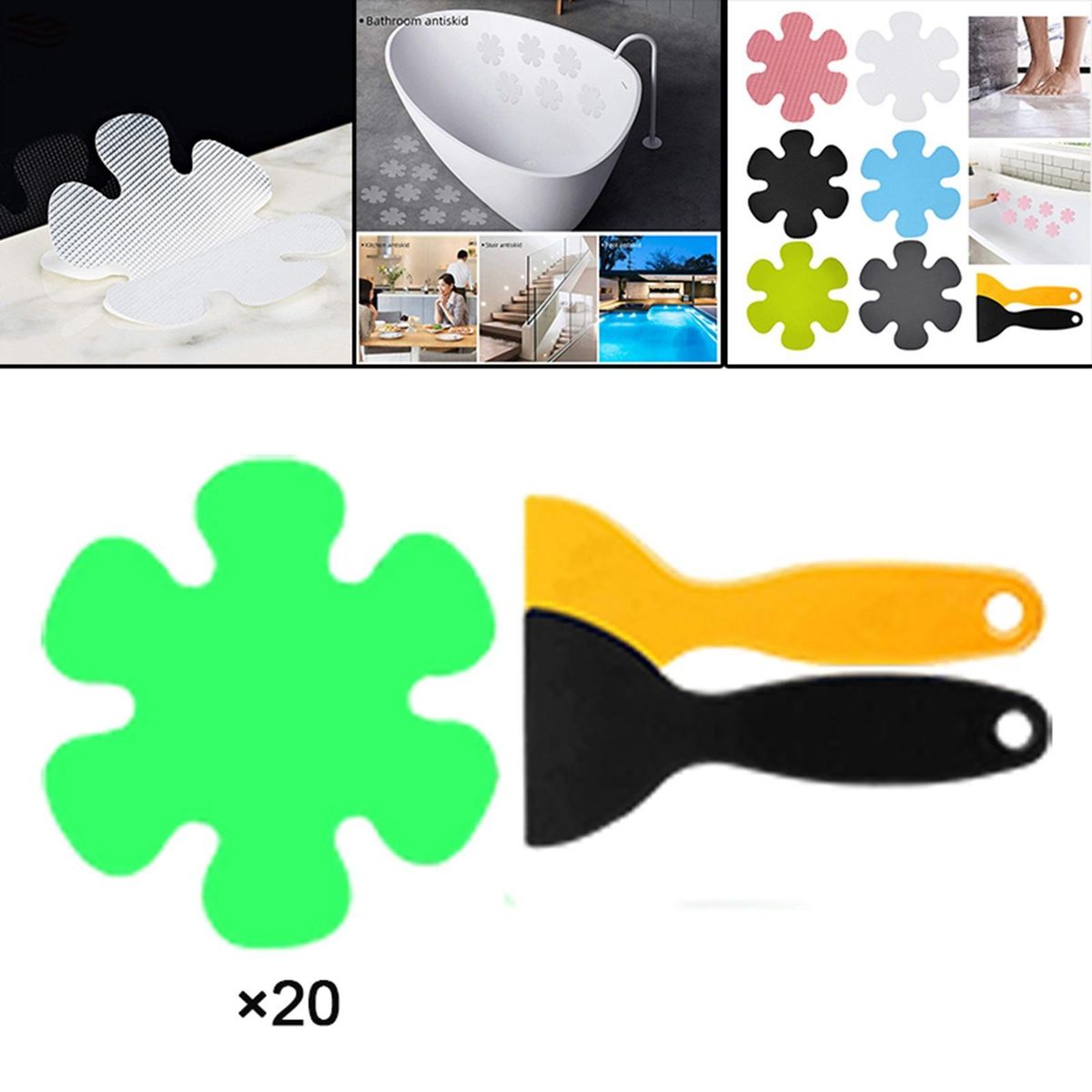 20 Pieces Non-Slip Stickers Strong Bath Mat Adhesive Decals Luminous