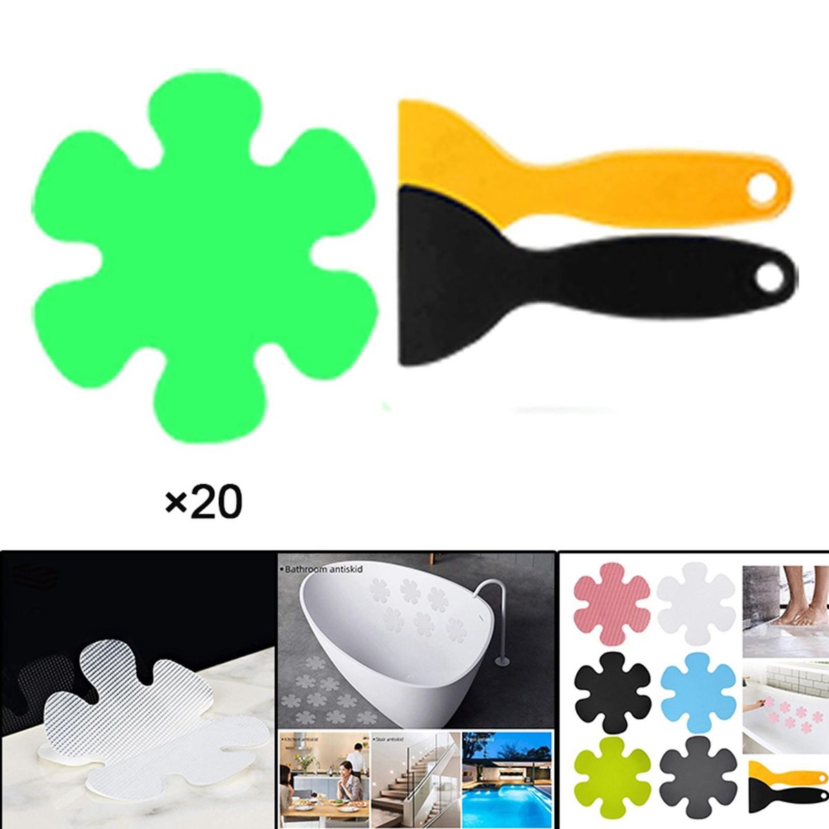 20 Pieces Non-Slip Stickers Strong Bath Mat Adhesive Decals Luminous