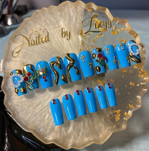 12 Pcs Long Press On Nails With Rhinestones+application Kit