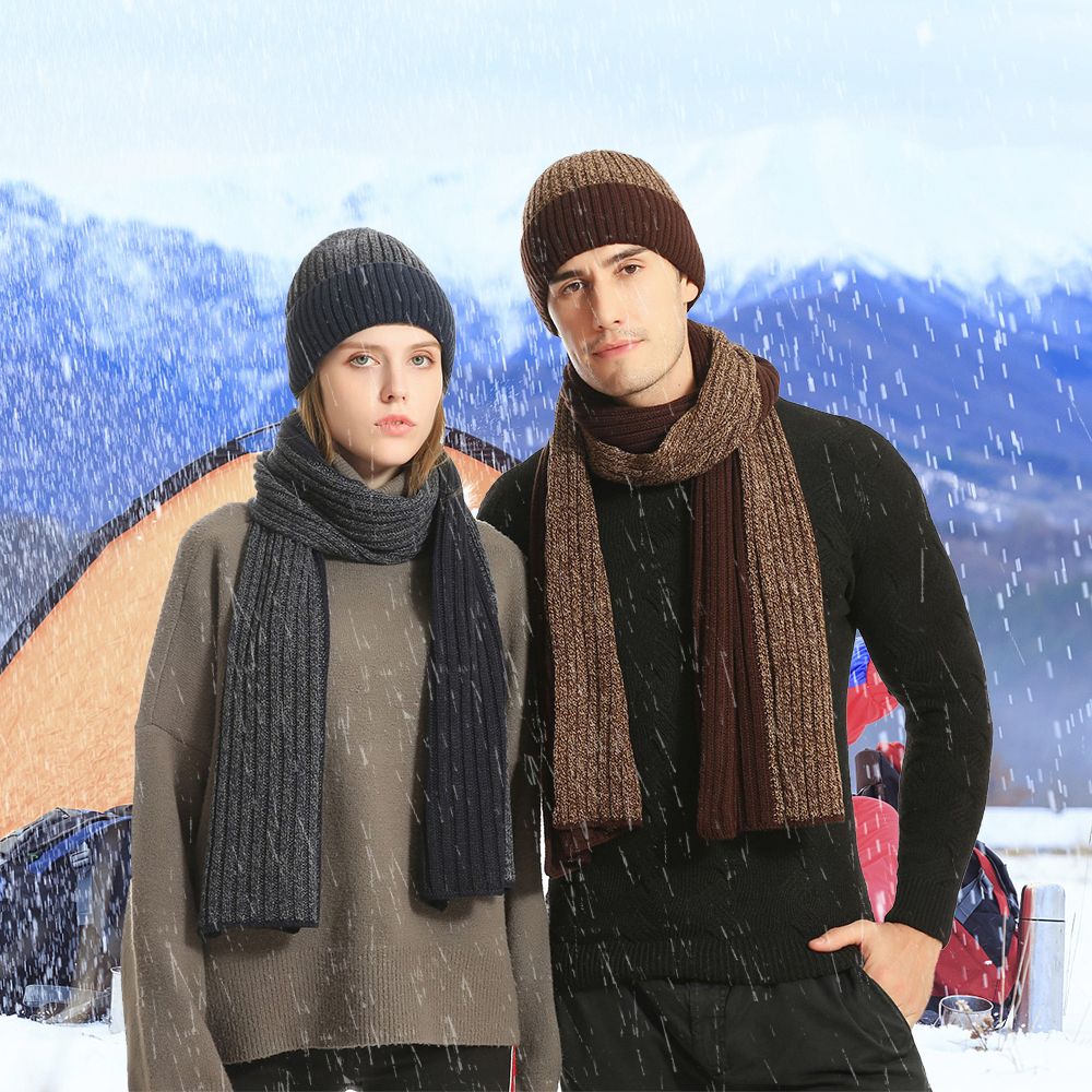 Winter Knit Beanie Hat Scarf And Touch Screen  Set For