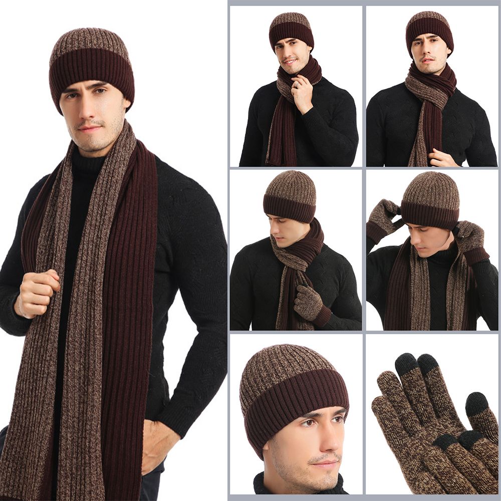 Winter Knit Beanie Hat Scarf And Touch Screen  Set For