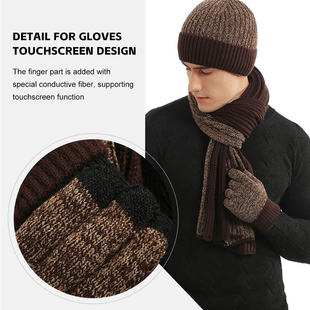 Winter Knit Beanie Hat Scarf And Touch Screen  Set For