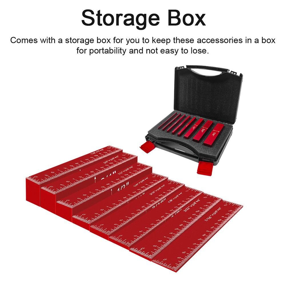 8PCS Setup Blocks Height Gauge Set Aluminium Alloy Woodworking Setup Bars Set Practical Router Table Saws Accessories Set with Storage Box
