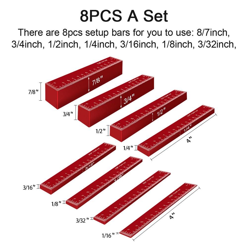 8PCS Setup Blocks Height Gauge Set Aluminium Alloy Woodworking Setup Bars Set Practical Router Table Saws Accessories Set with Storage Box
