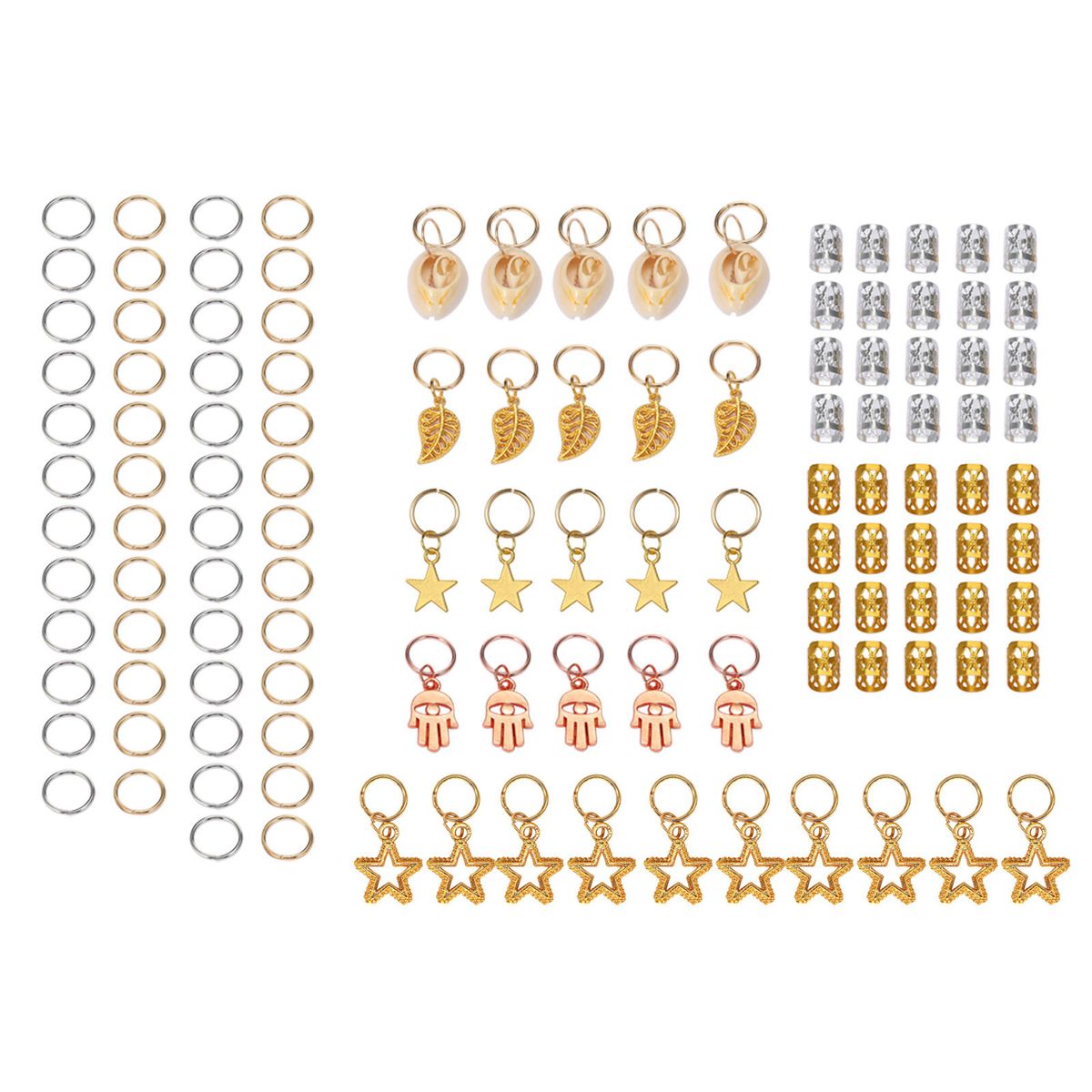 120pcs Dreadlocks Hair Accessories Hair Rings Cuffs Metal