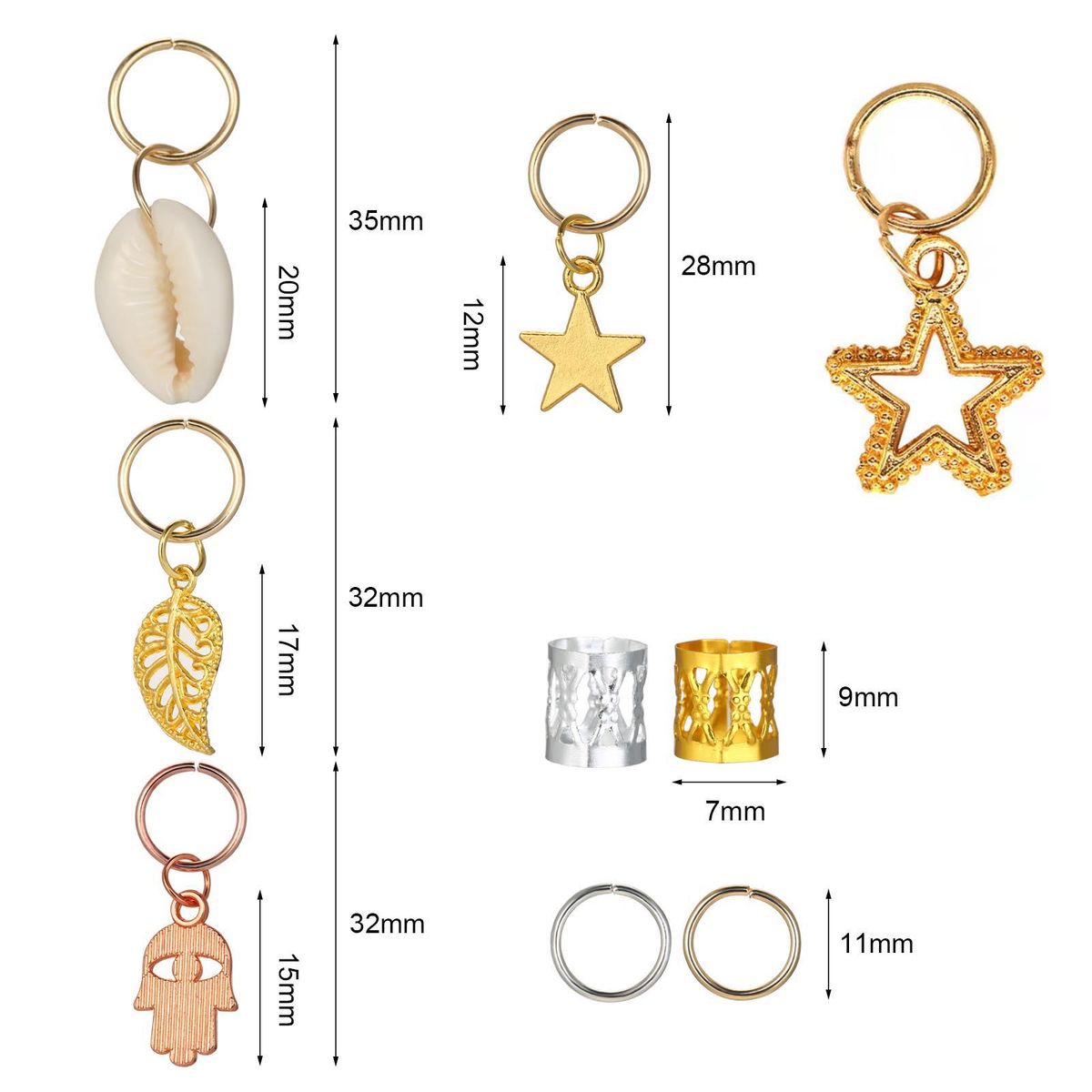 120pcs Dreadlocks Hair Accessories Hair Rings Cuffs Metal