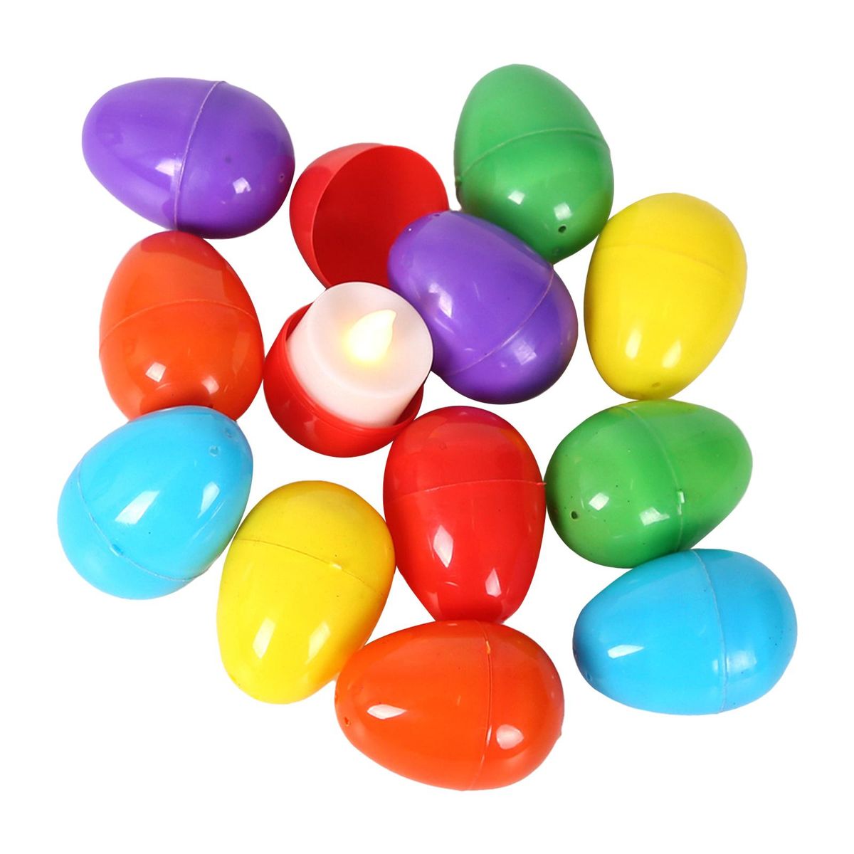 12PCS LED Easter Eggs Warm Yellow Glow in The Dark Eggs Colourful Easter Egg Decoration Crafts for Easter Party Home Tree Banister Party