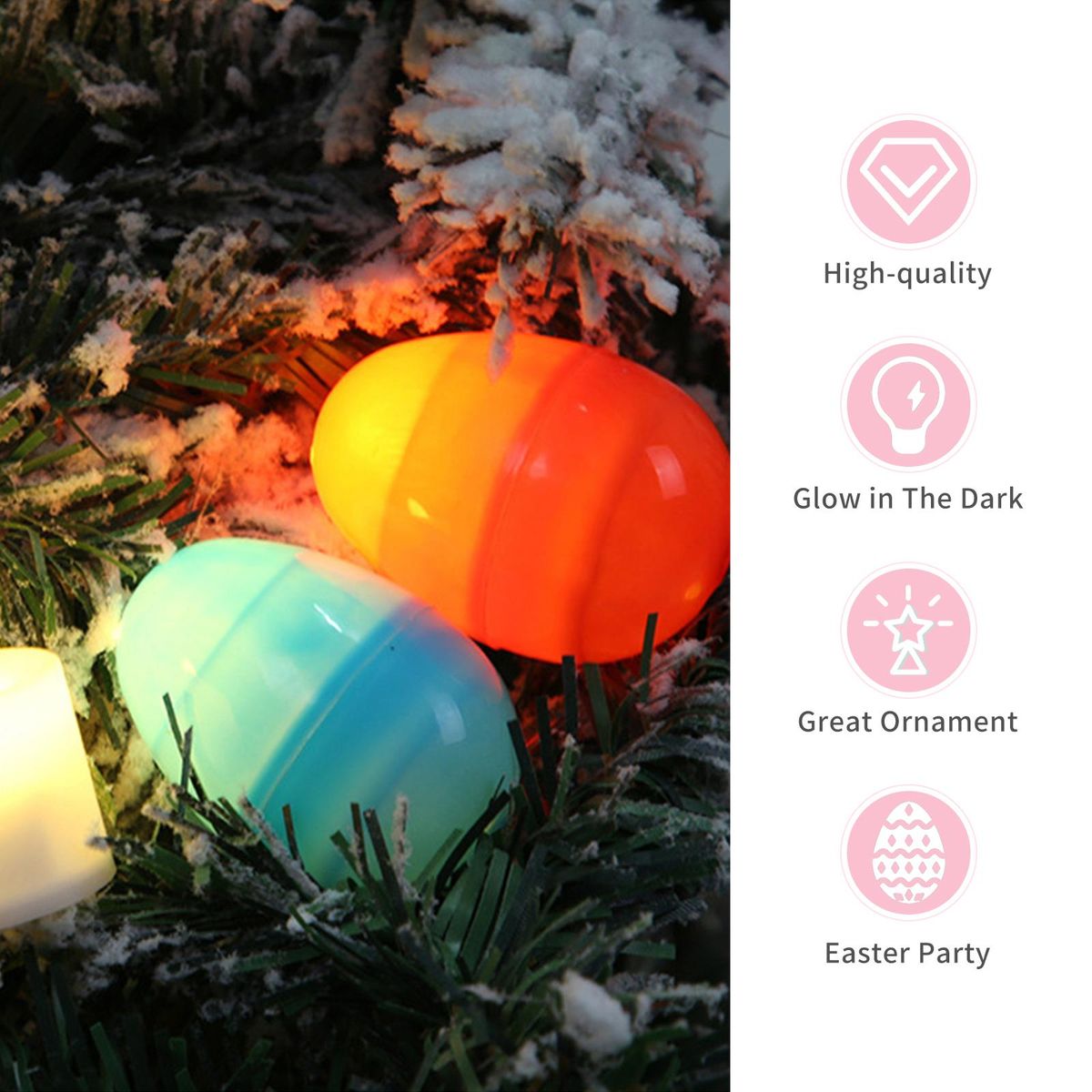12PCS LED Easter Eggs Warm Yellow Glow in The Dark Eggs Colourful Easter Egg Decoration Crafts for Easter Party Home Tree Banister Party