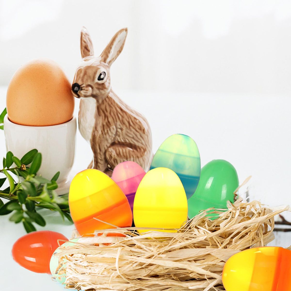 12PCS LED Easter Eggs Warm Yellow Glow in The Dark Eggs Colourful Easter Egg Decoration Crafts for Easter Party Home Tree Banister Party