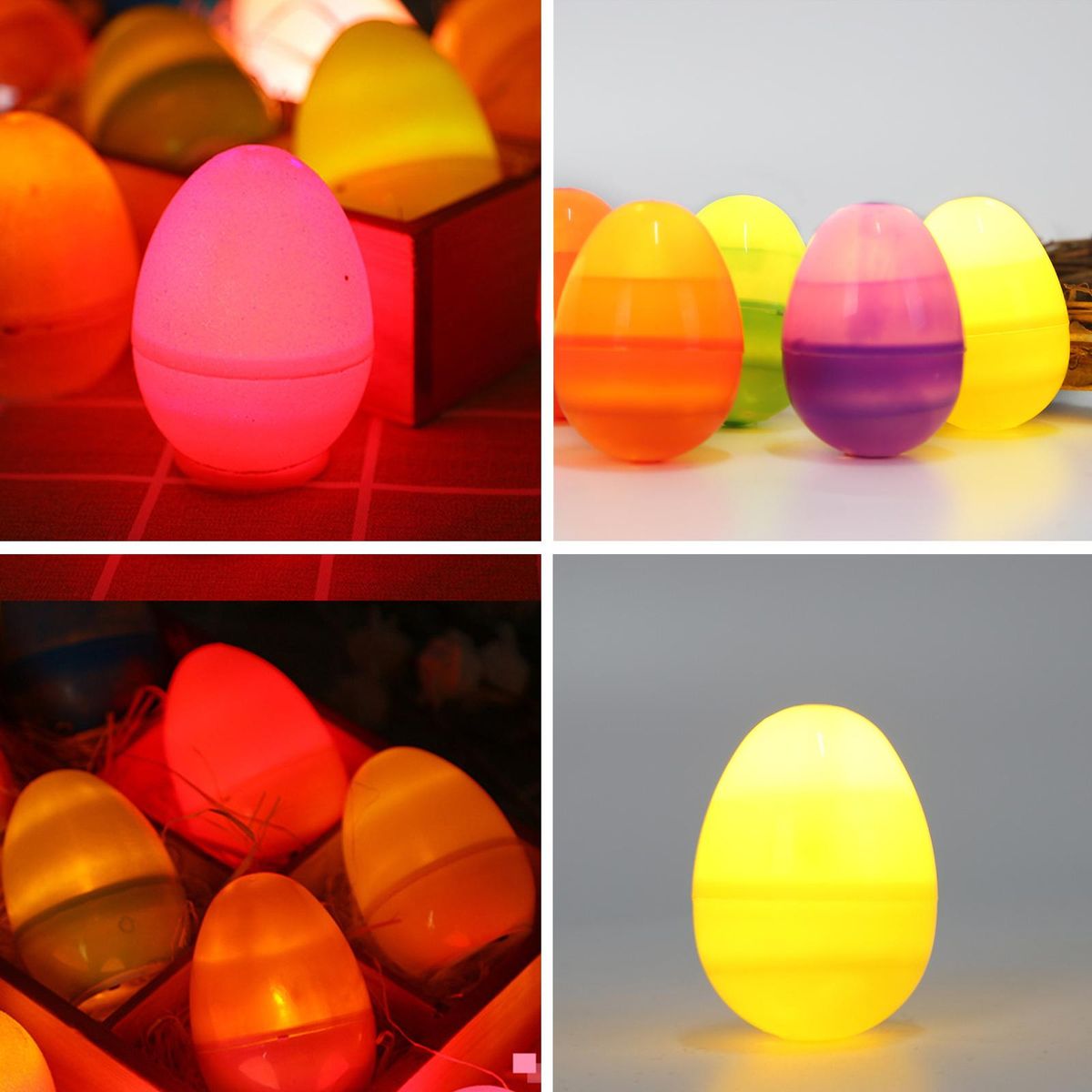 12PCS LED Easter Eggs Warm Yellow Glow in The Dark Eggs Colourful Easter Egg Decoration Crafts for Easter Party Home Tree Banister Party