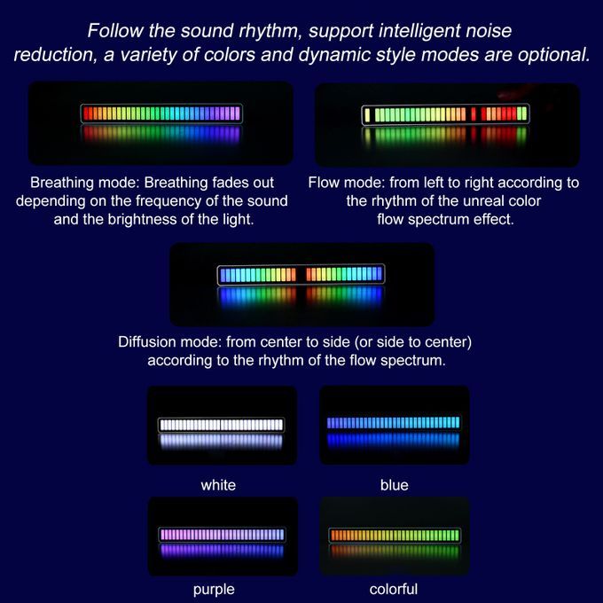 D08-RGB Smart LED Light Bars Car Sound Control Rhythm Light