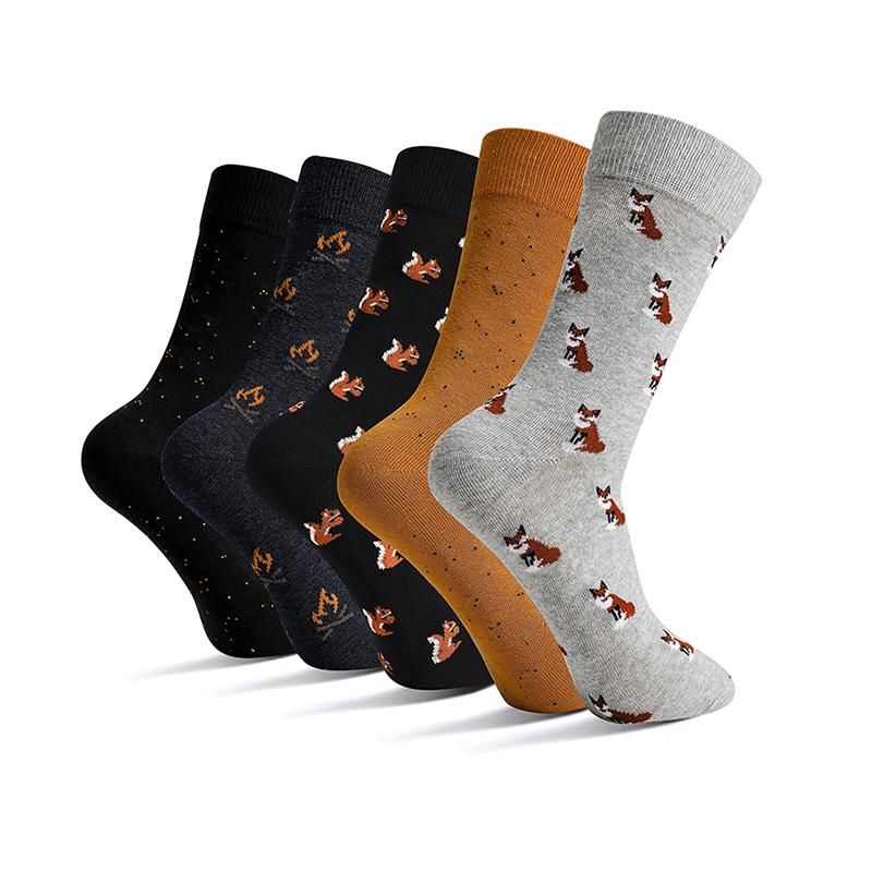 5 Pairs Cotton Socks for Men Business Dress High Quality Sock Funny Casual With Print Animals Cartoon Middle Sock Male Clothing
