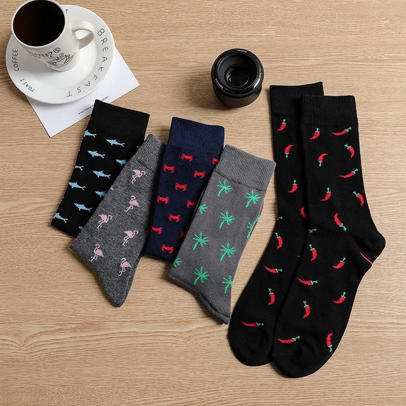 5 Pairs Cotton Socks for Men Business Dress High Quality Sock Funny Casual With Print Animals Cartoon Middle Sock Male Clothing