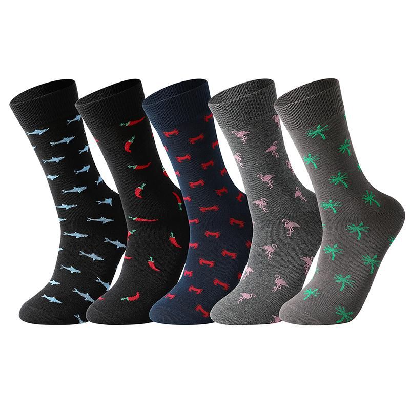 5 Pairs Cotton Socks for Men Business Dress High Quality Sock Funny Casual With Print Animals Cartoon Middle Sock Male Clothing