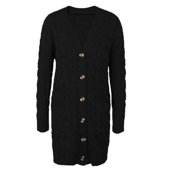 Fashion Women's Long Sleeve Open Front Chunky Knit Cardigan Black XL
