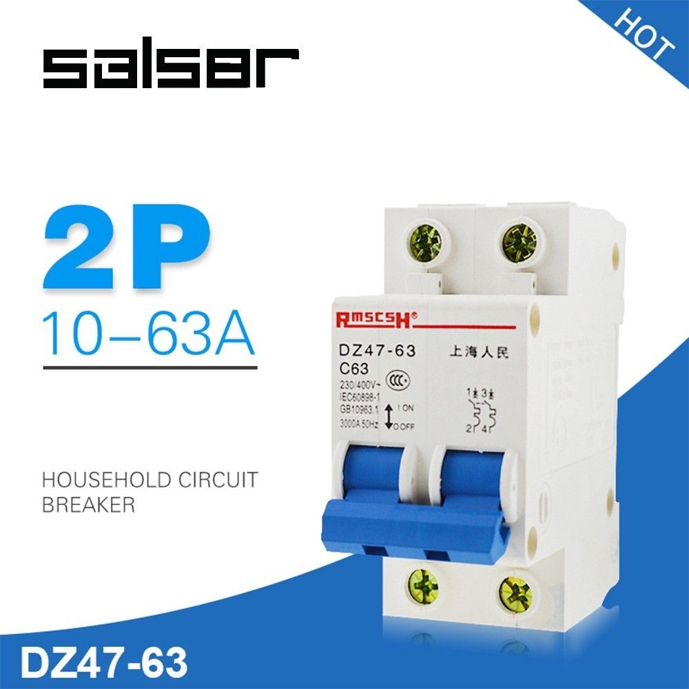 DZ47-63 1-63A 230 400V 2P Mini Circuit Breaker Household