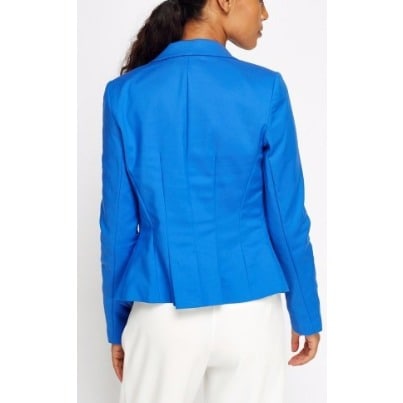 Button Front Cropped Blazer-Blue