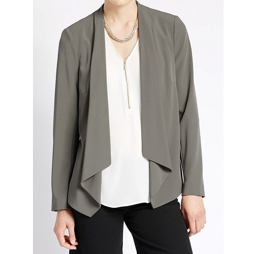 Collection Open Front Zipped Sleeve Waterfall Blazer - Thyme