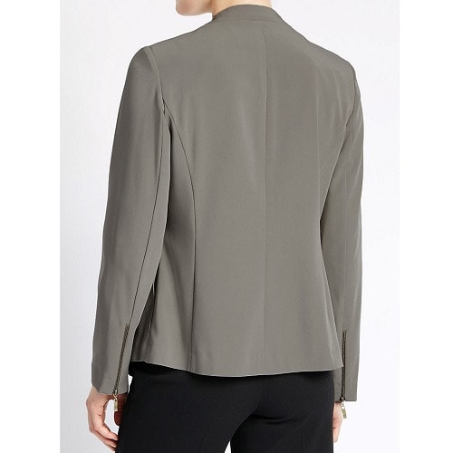 Collection Open Front Zipped Sleeve Waterfall Blazer - Thyme