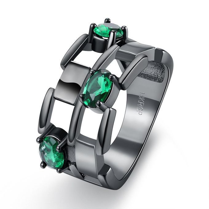 LKN18KRGPR1020 Women Dan Ing Parties Ring Wedding Bands For Anniversary-bla K & Green-LKN18KRGPR1020-A-9 9