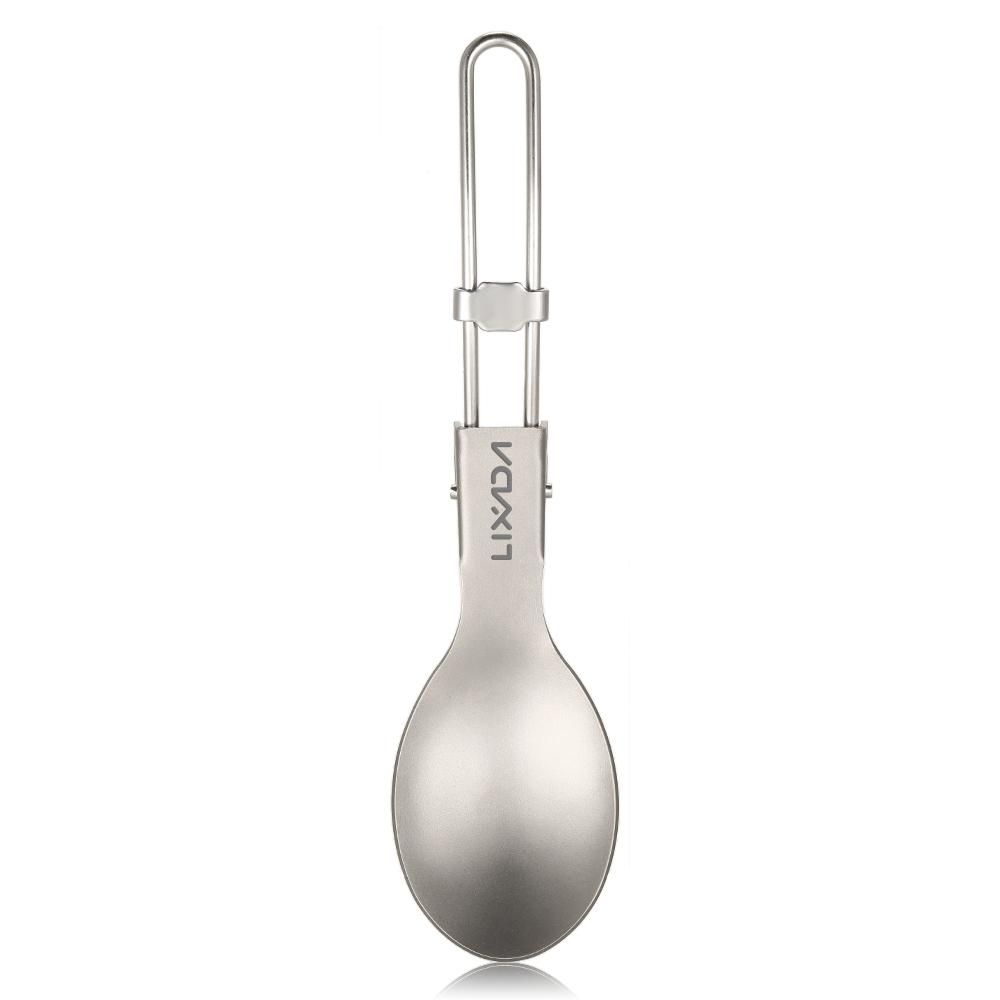 Lixada Folding Titanium Spoon Lightweight Outdoor Dinner Spoon Flatware for Travel Camping