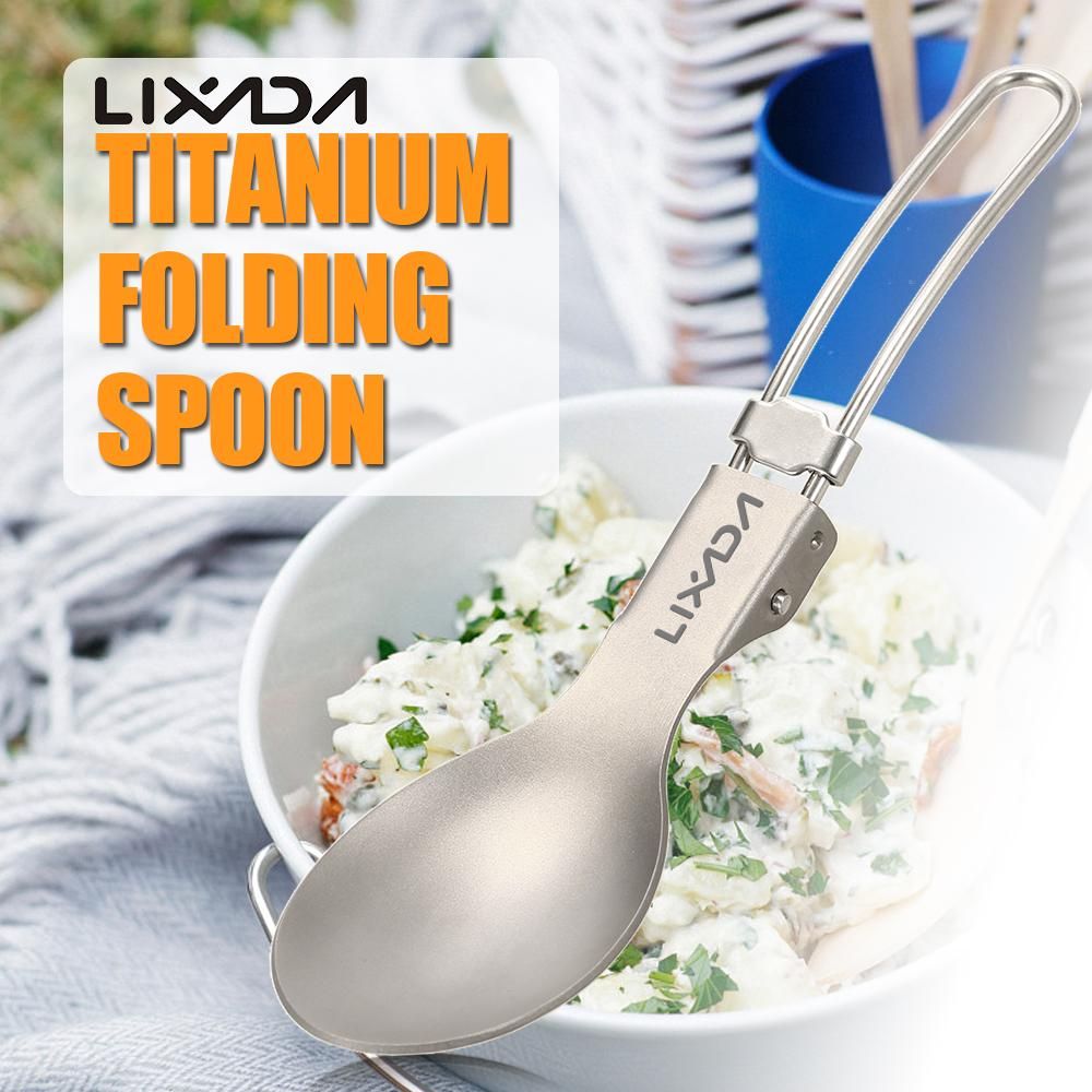 Lixada Folding Titanium Spoon Lightweight Outdoor Dinner Spoon Flatware for Travel Camping
