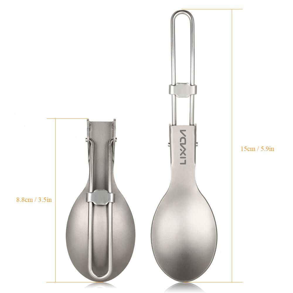 Lixada Folding Titanium Spoon Lightweight Outdoor Dinner Spoon Flatware for Travel Camping