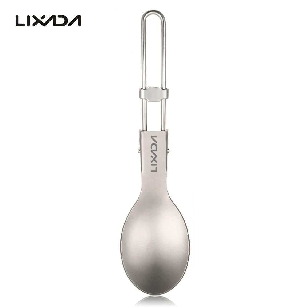 Lixada Folding Titanium Spoon Lightweight Outdoor Dinner Spoon Flatware for Travel Camping