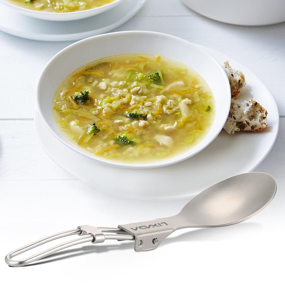 Lixada Folding Titanium Spoon Lightweight Outdoor Dinner Spoon Flatware for Travel Camping