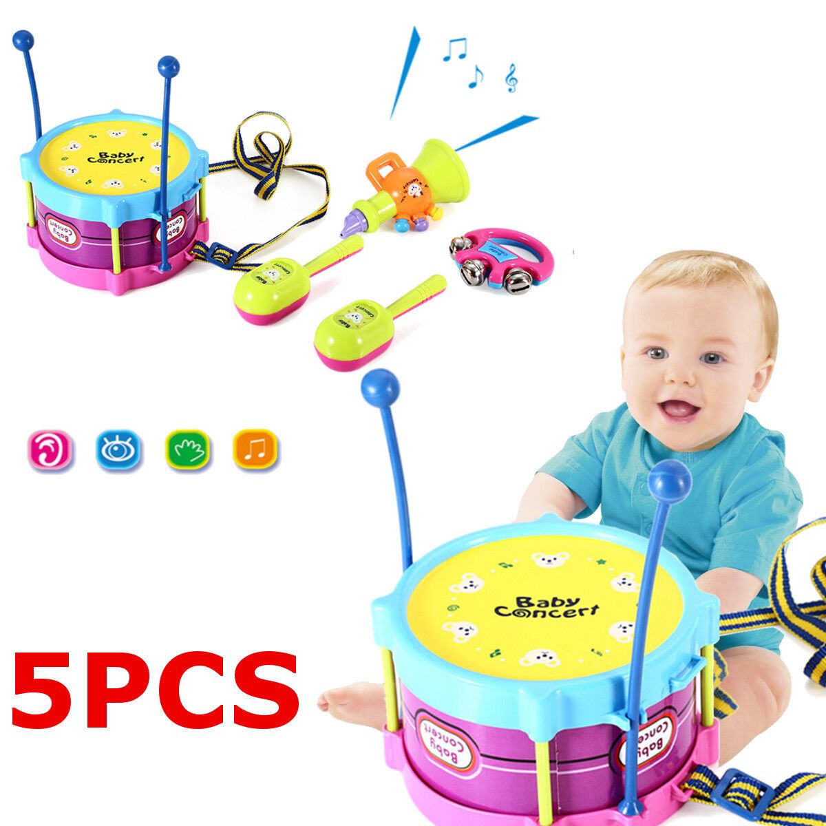 5PCS Boy & Girl Children Drum Musical Toy Kit Musical Instruments For Kids Gifts