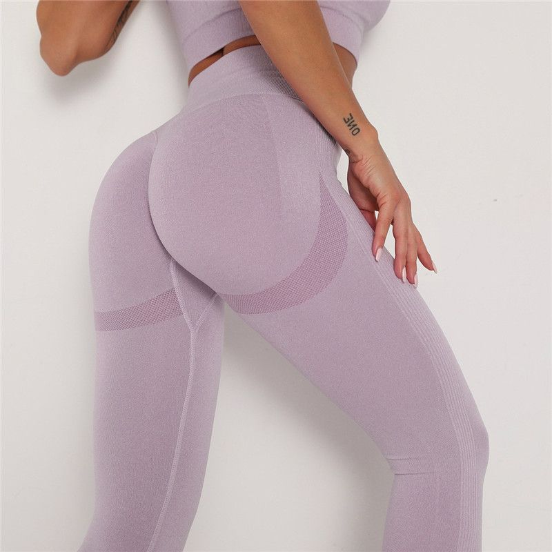 Folds Sexy Leggings Women High Waist Seamless Push Up Jegging Fitness Workout Gym Pants Knitting Female(#purple)