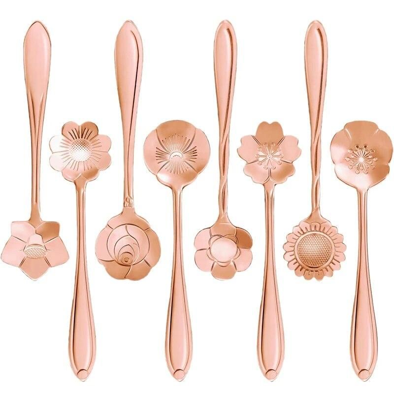 Hot Sale 16 Pcs Set Stainless Steel Flower Coffee Spoon Dessert Sugar Ice Cream Stirring Tea Milkshake Spoon Set for Tableware K